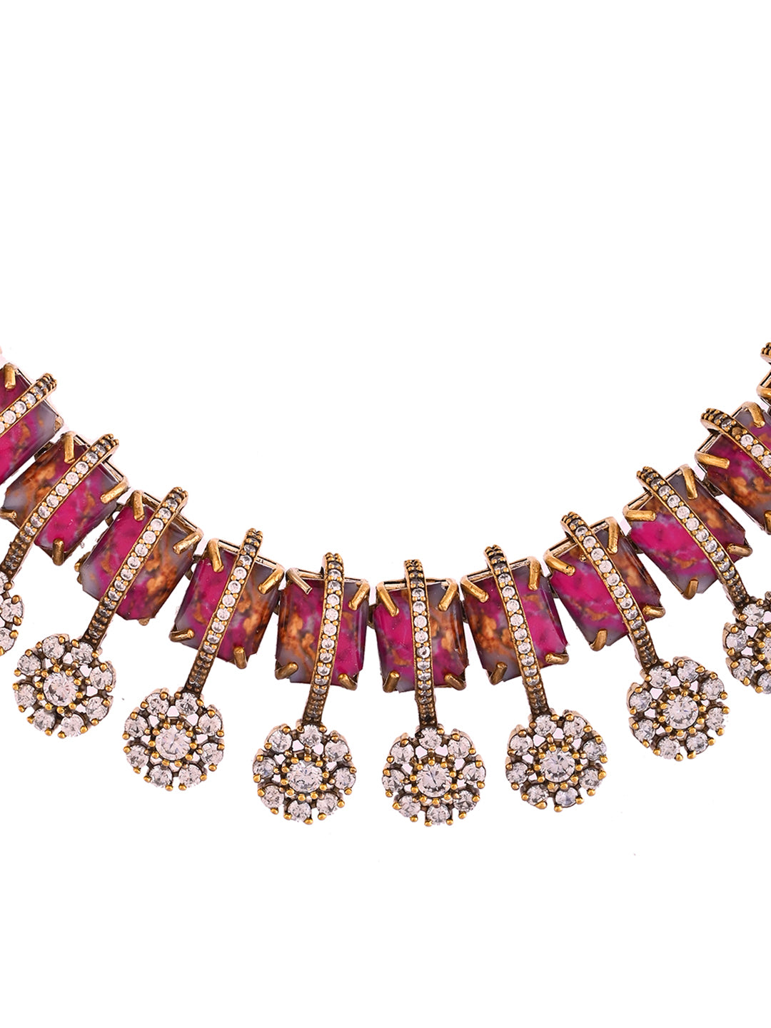 Ruby Pink Stone Floral CZ Necklace Set For Women | Partywear Jewellery