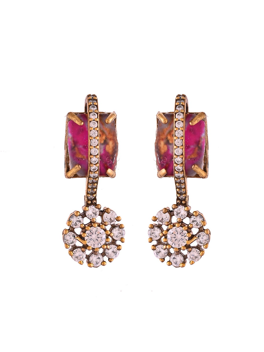 Ruby Pink Stone Floral CZ Necklace Set For Women | Partywear Jewellery