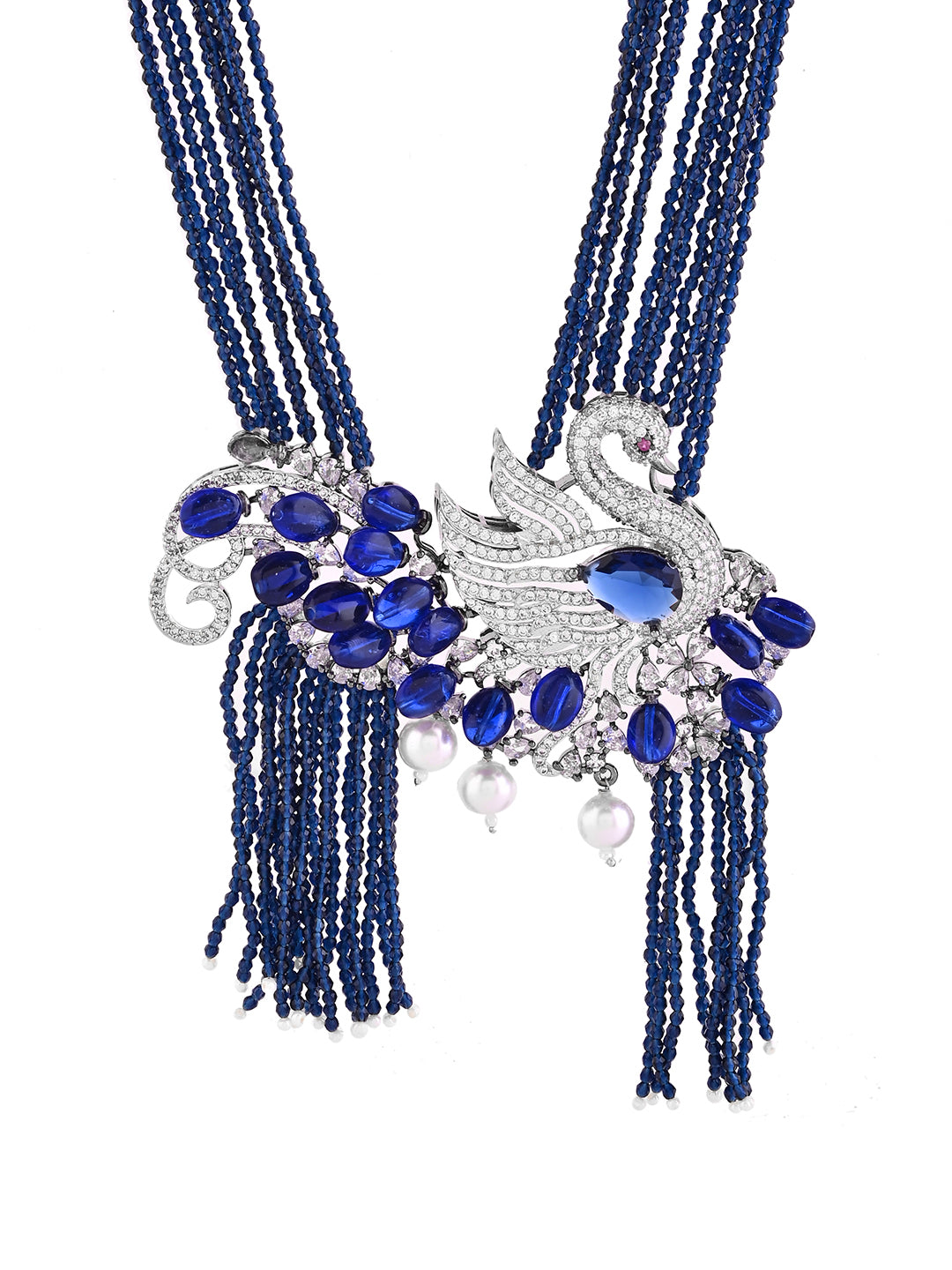 Blue Beads Necklace Set For Women | Royal AD Stone Long Necklace With Earrings | Party & Wedding Jewellery