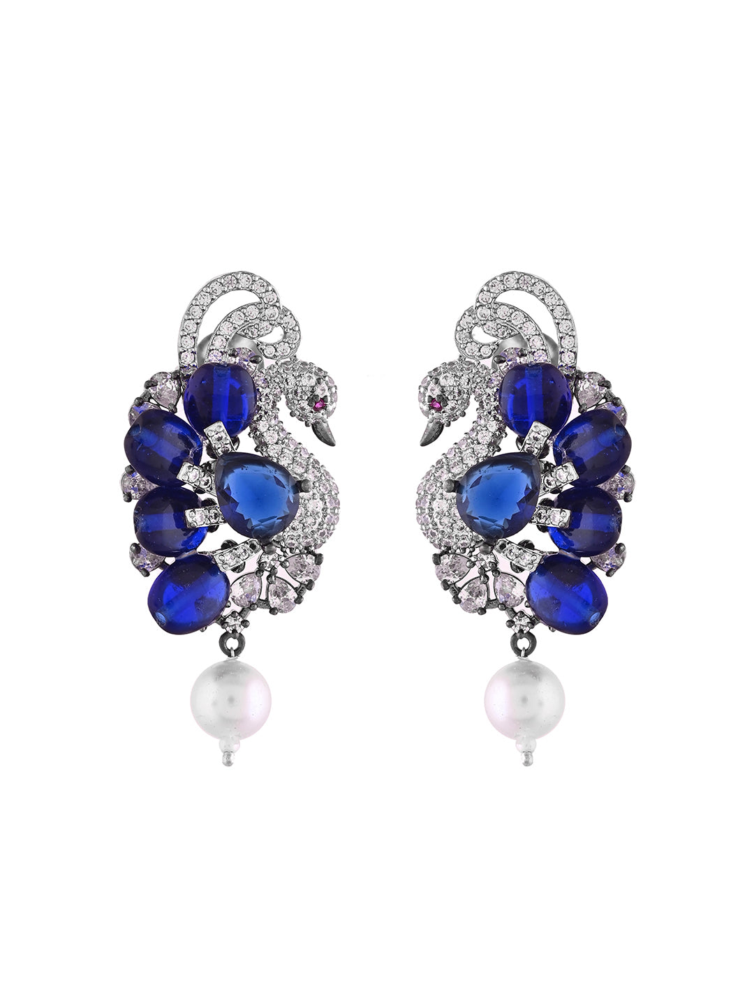 Blue Beads Necklace Set For Women | Royal AD Stone Long Necklace With Earrings | Party & Wedding Jewellery