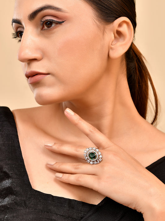 American Diamond Adjustable Statement Ring For Women & Girls