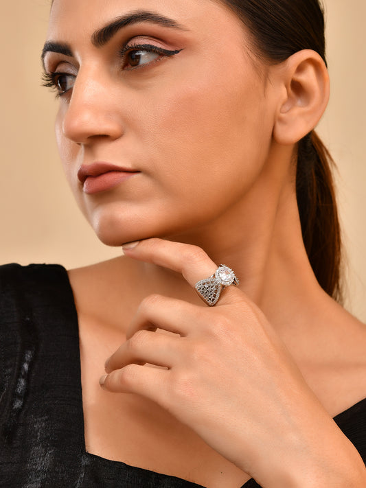 Solitaire Adjustable Ring | American Diamond Engagement Style Ring For Women