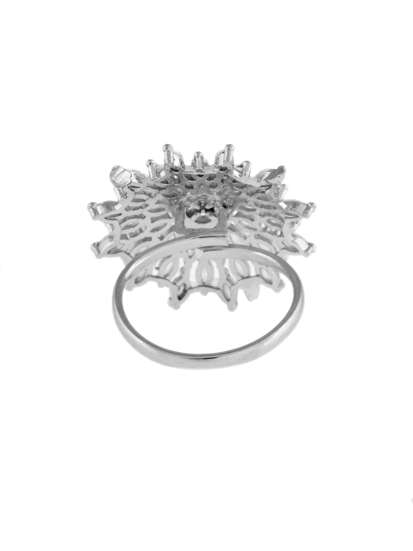American Diamond Adjustable Statement Silver Plated Party Wear Ring For Women
