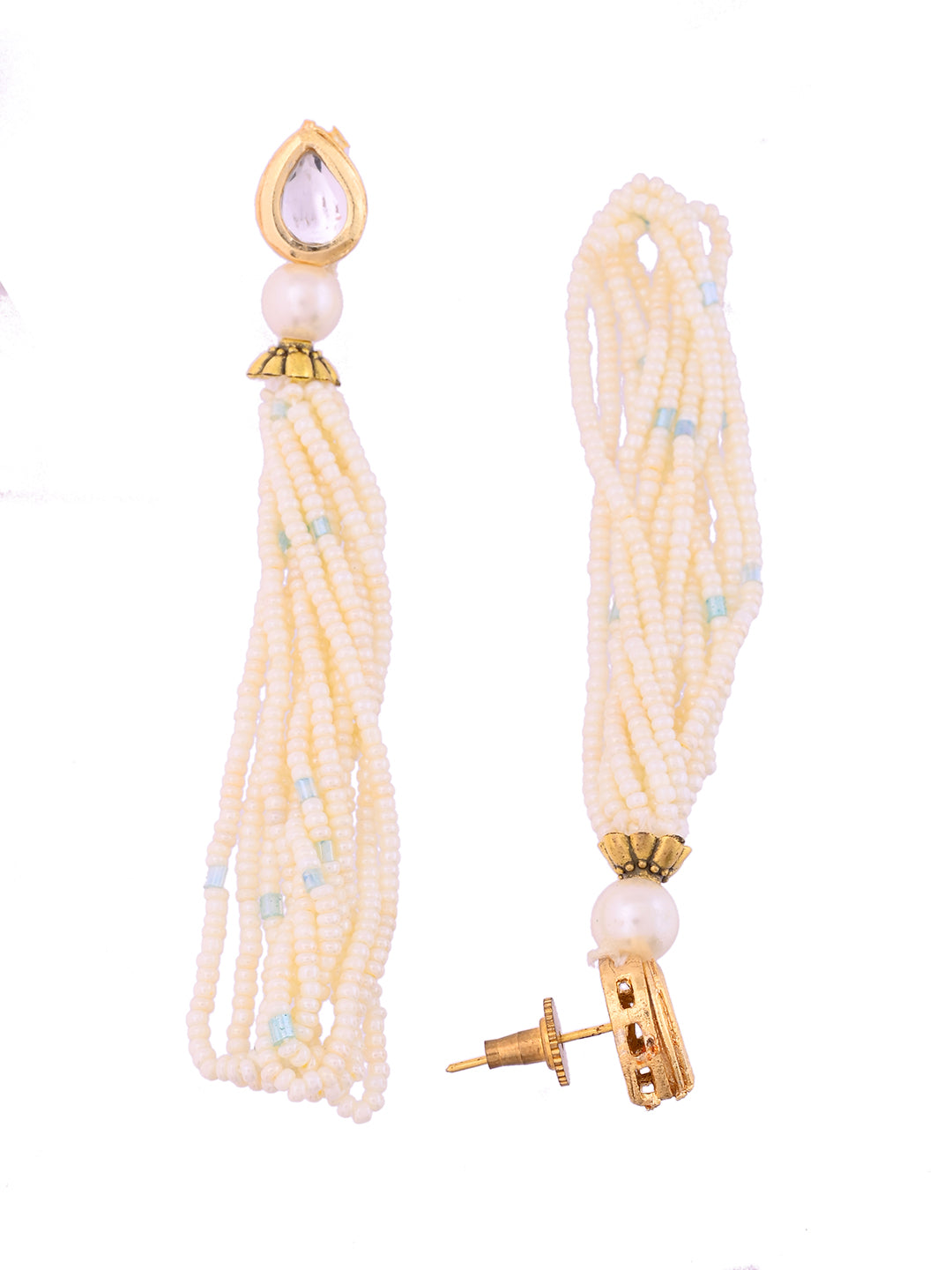White Pearl Multi-Strand Beaded Necklace Set With Drop Earrings For Women
