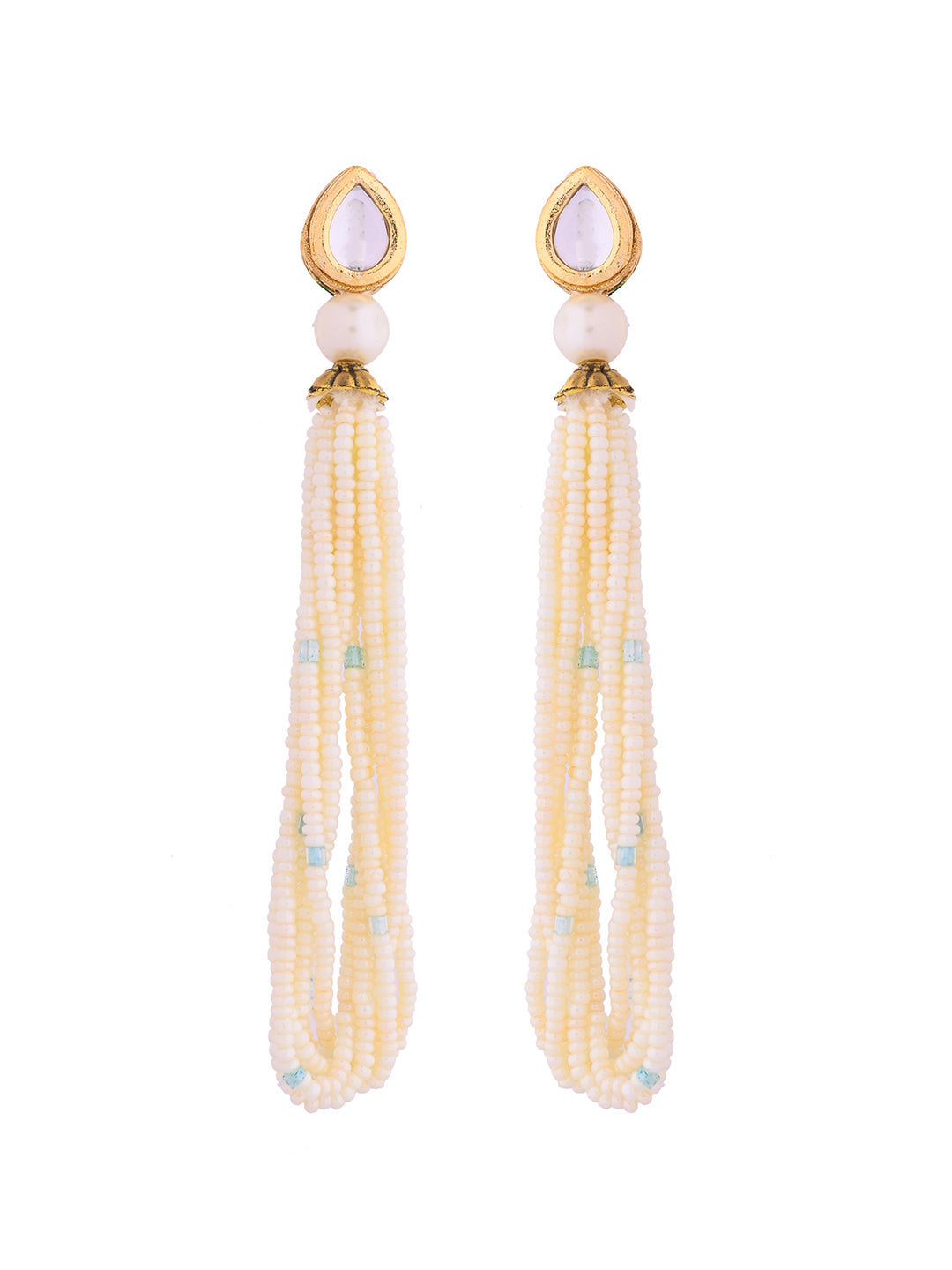 White Pearl Multi-Strand Beaded Necklace Set With Drop Earrings For Women