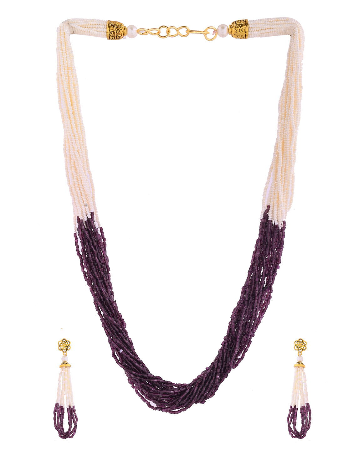 Classic Pearl Beads Necklace Set With Long Drop Earrings For Women