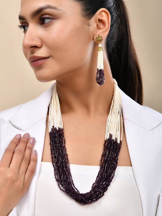 Classic Pearl Beads Necklace Set With Long Drop Earrings For Women