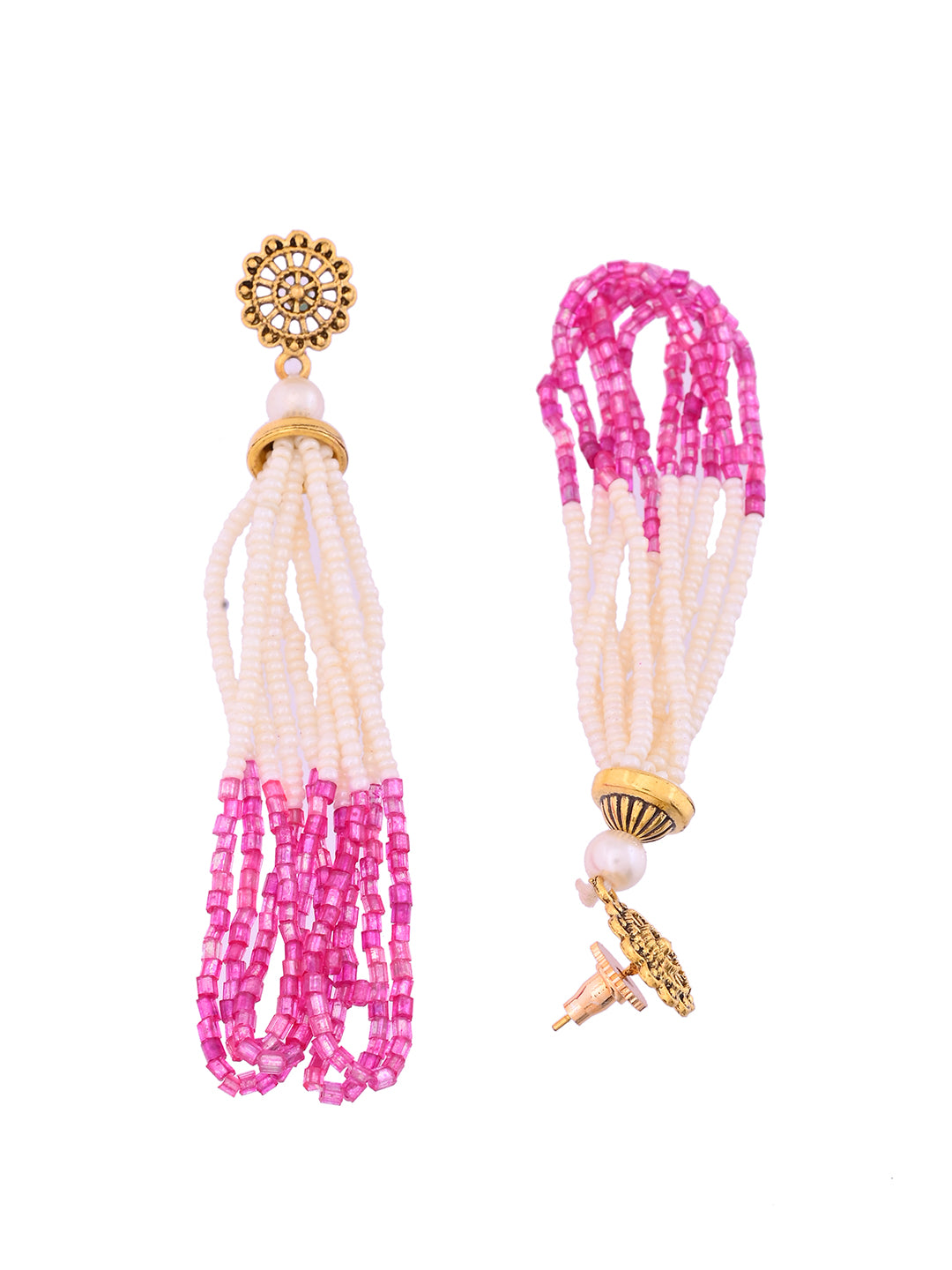 White & Pink Multi-Strand Pearl Beaded Jewellery Set For Women