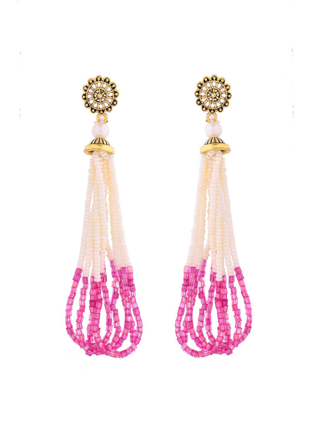 White & Pink Multi-Strand Pearl Beaded Jewellery Set For Women