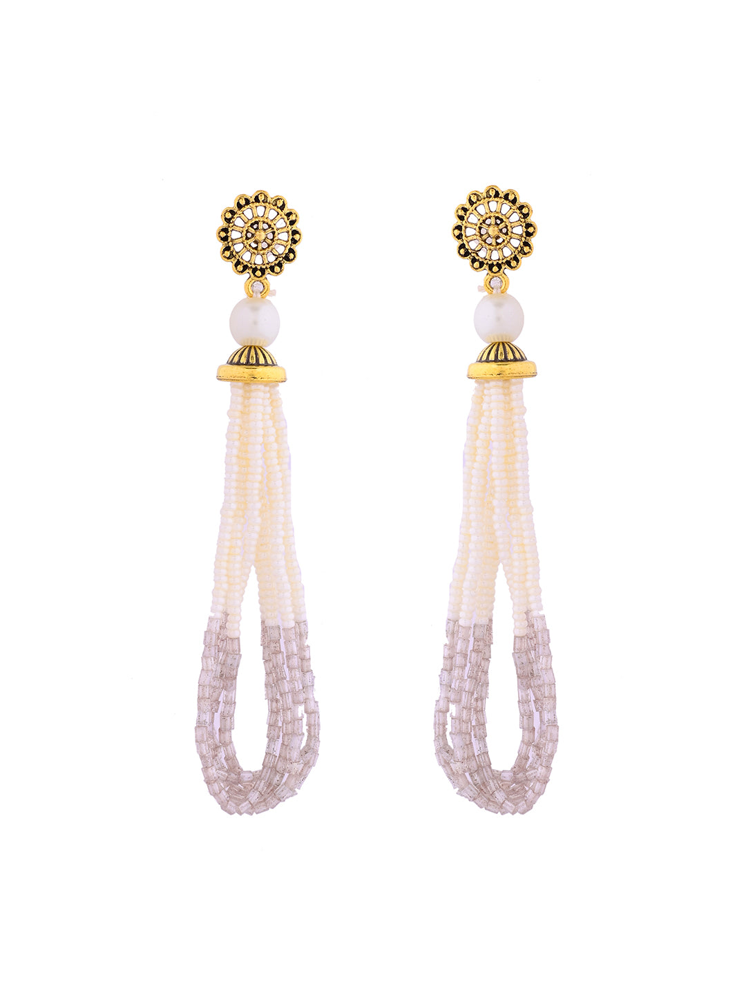 White & Grey Multi-Strand Pearl Beaded Necklace Set For Women