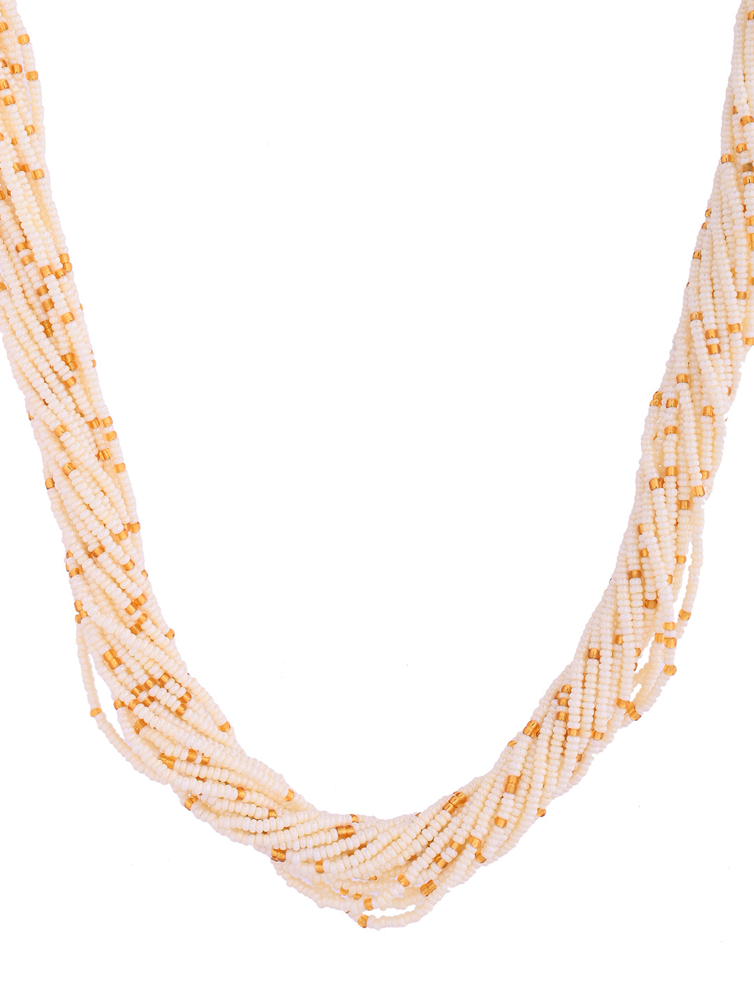 White & Gold Beaded Necklace Set Traditional Jewellery Set For Women