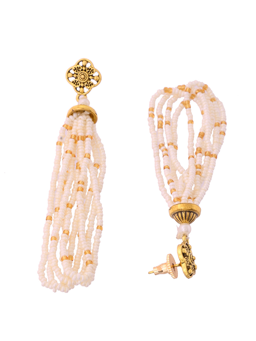 White & Gold Beaded Necklace Set Traditional Jewellery Set For Women
