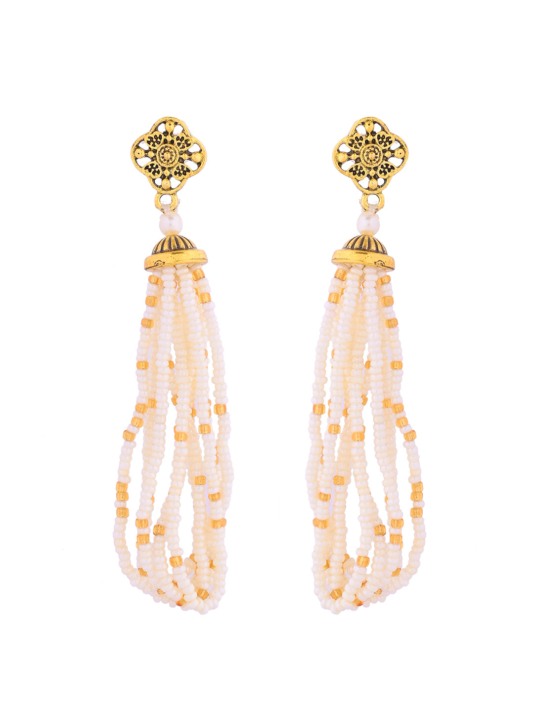 White & Gold Beaded Necklace Set Traditional Jewellery Set For Women