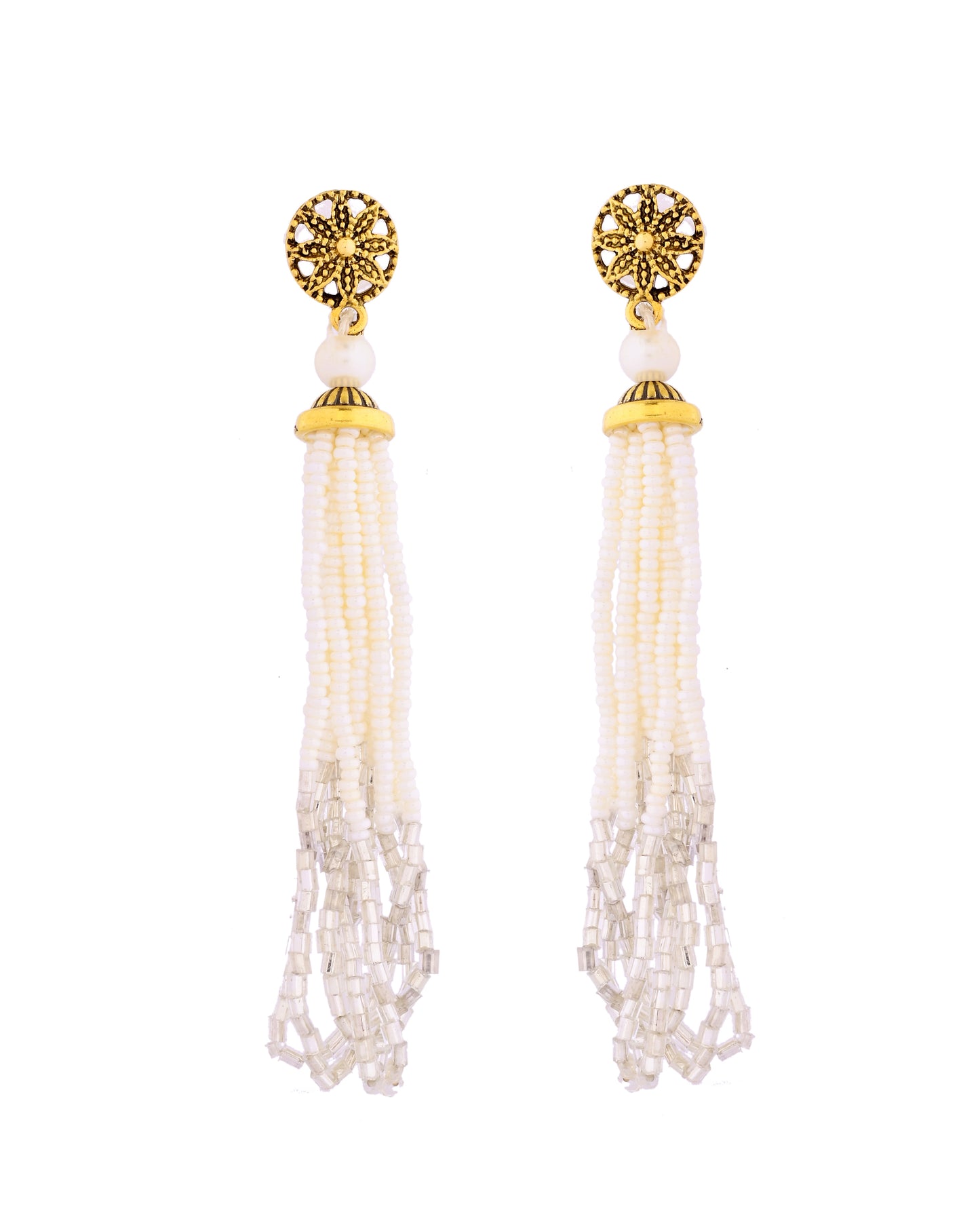 Silver Beaded Necklace Set With Tassel Earrings Jewellery Set For Women