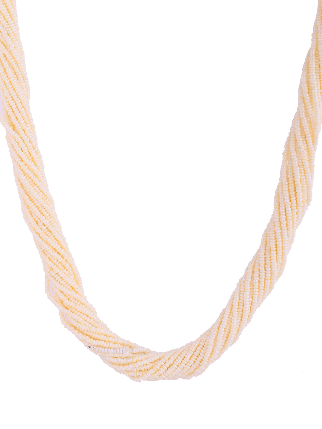 White Beaded Necklace Set With Long Earrings For Women