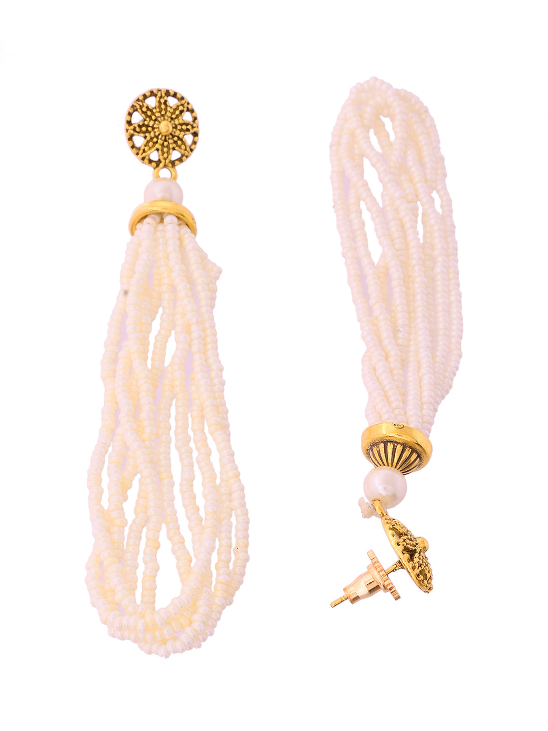 White Beaded Necklace Set With Long Earrings For Women