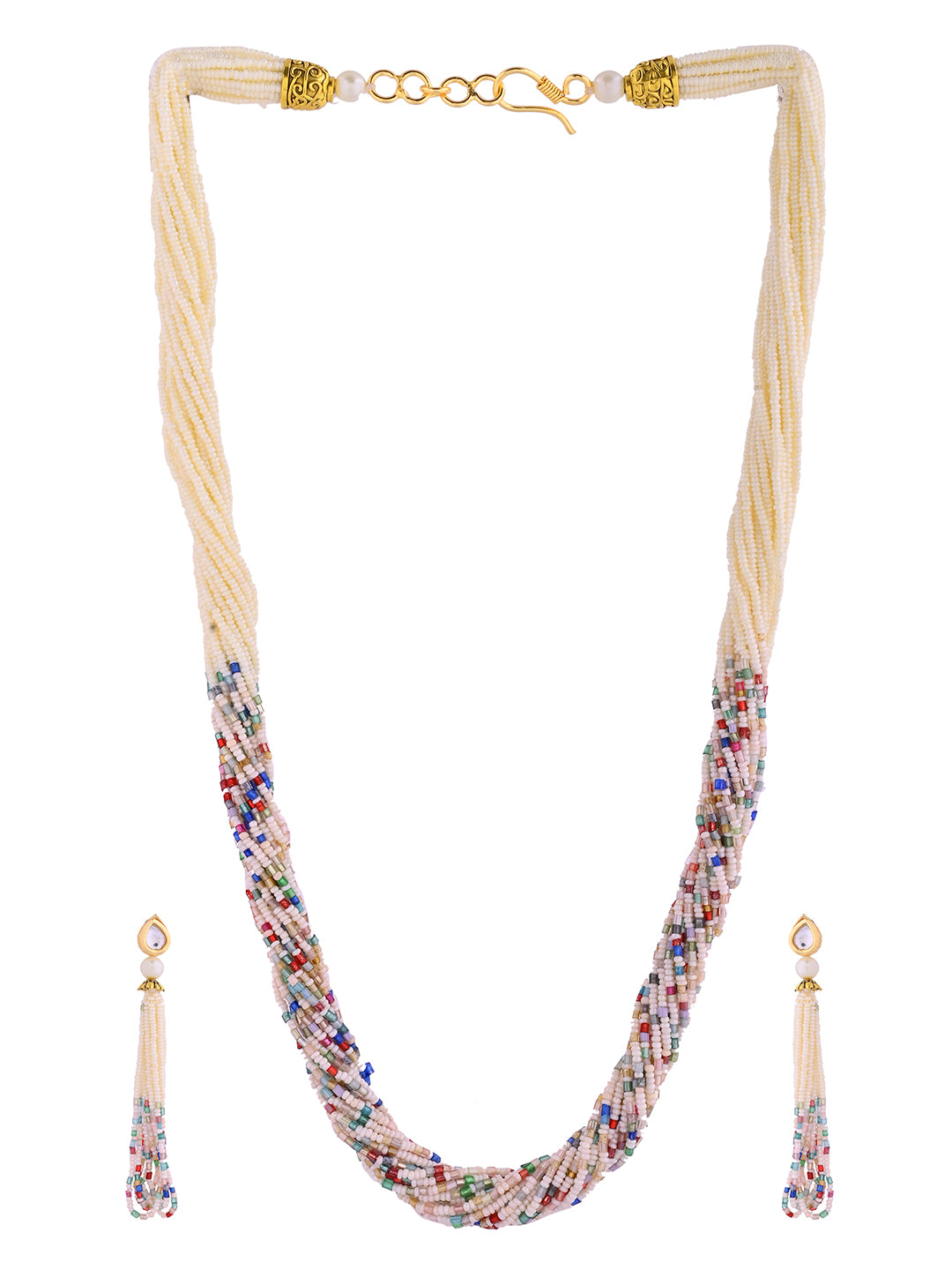 Multicolor Beaded Necklace & Jewellery Set With Tassel Earrings For Women