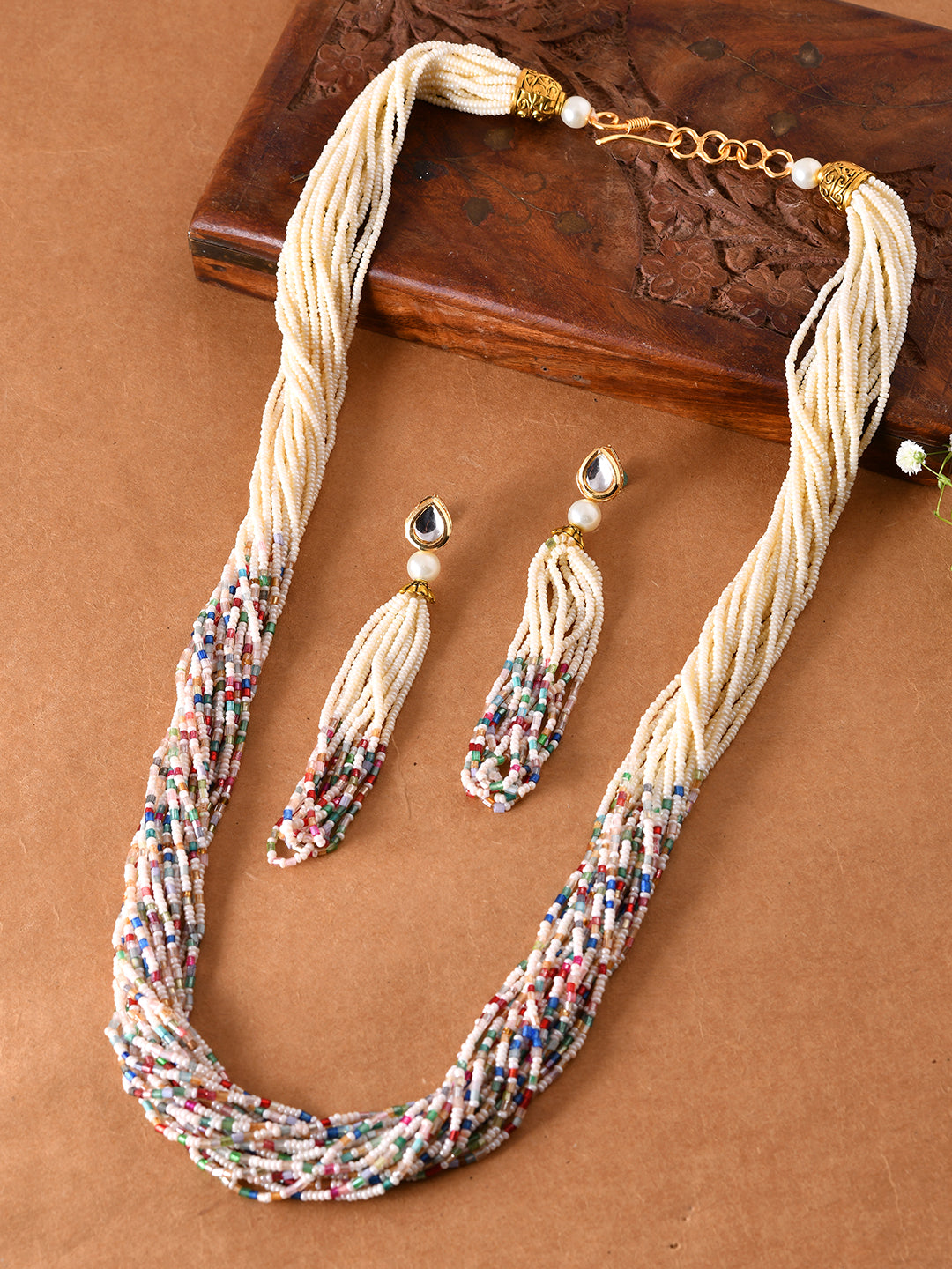 Multicolor Beaded Necklace & Jewellery Set With Tassel Earrings For Women