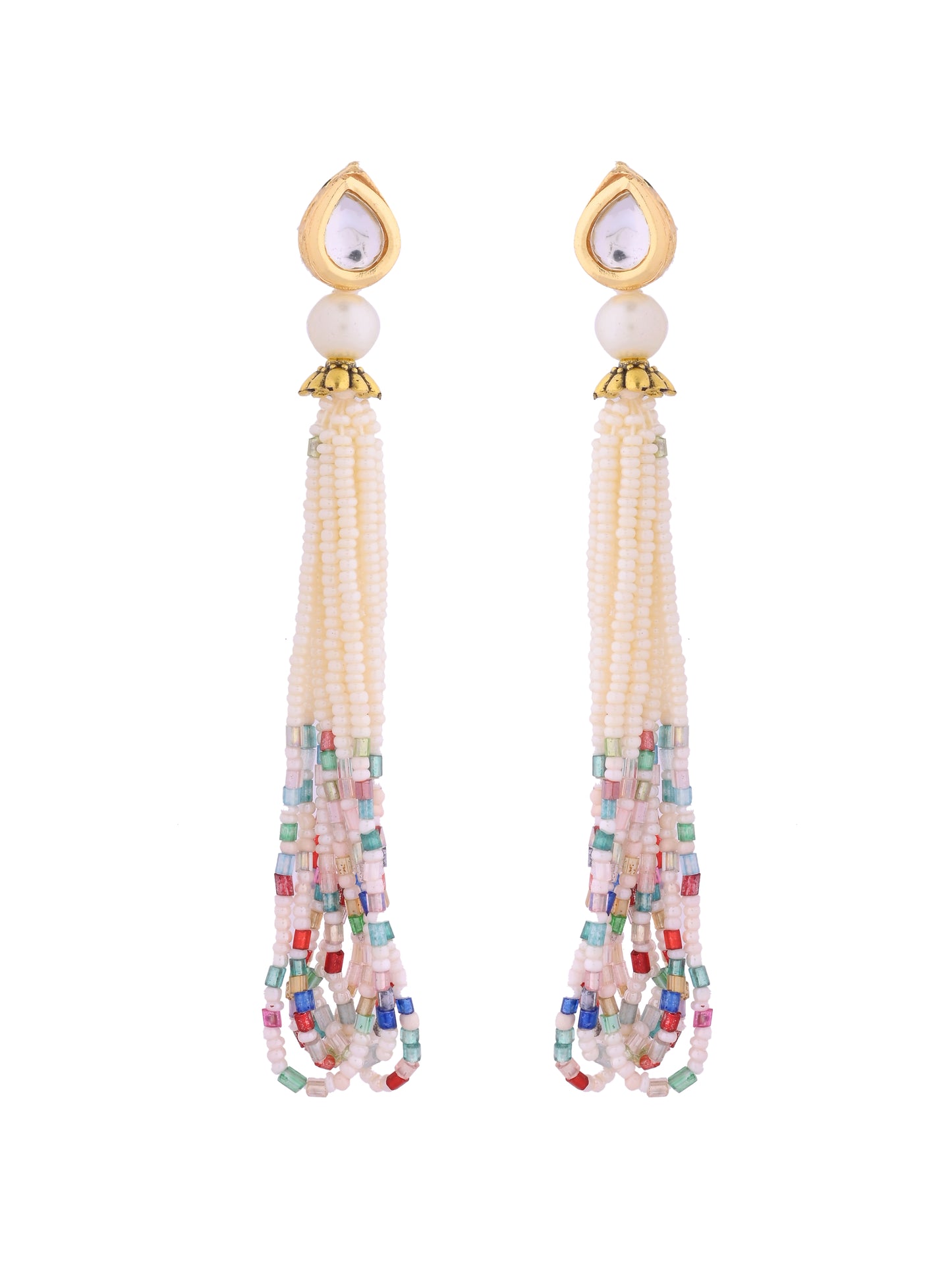 Multicolor Beaded Necklace & Jewellery Set With Tassel Earrings For Women