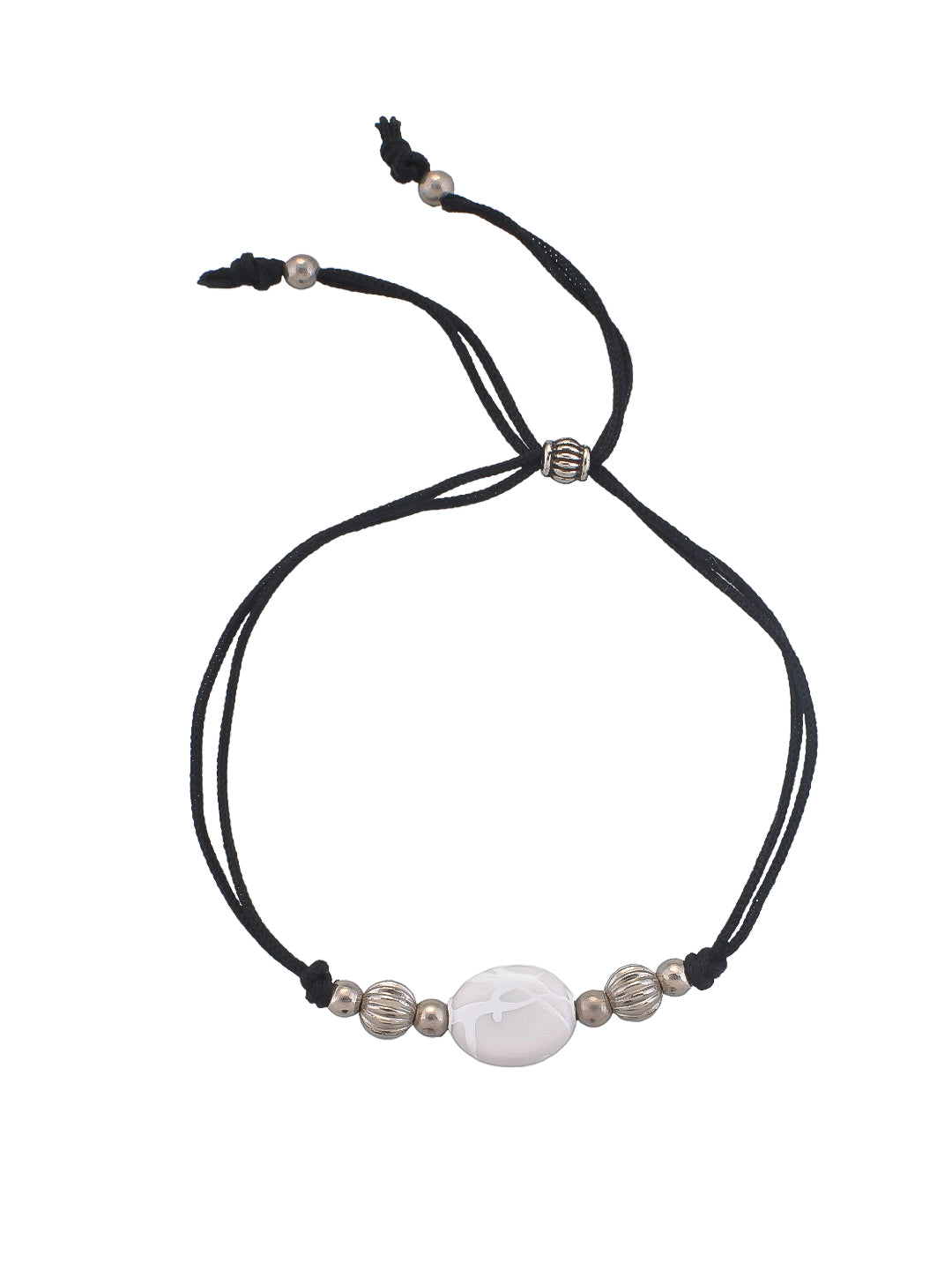 White Charm Beads Black Thread Anklet