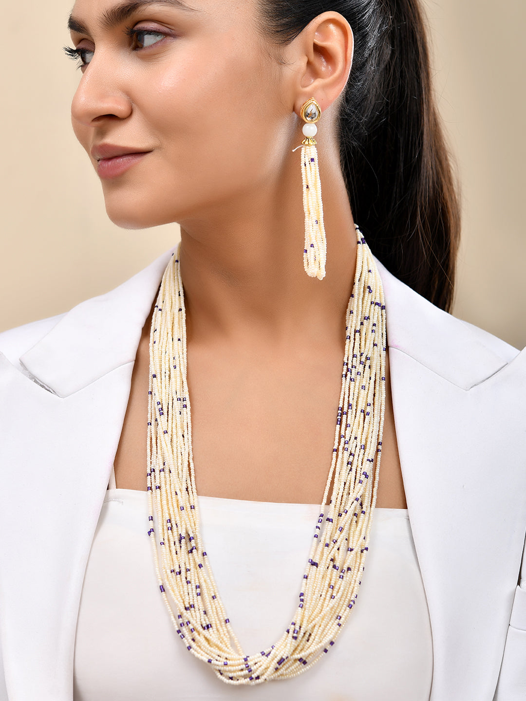 Classic Beaded Necklace Set With Tassel Earrings For Women