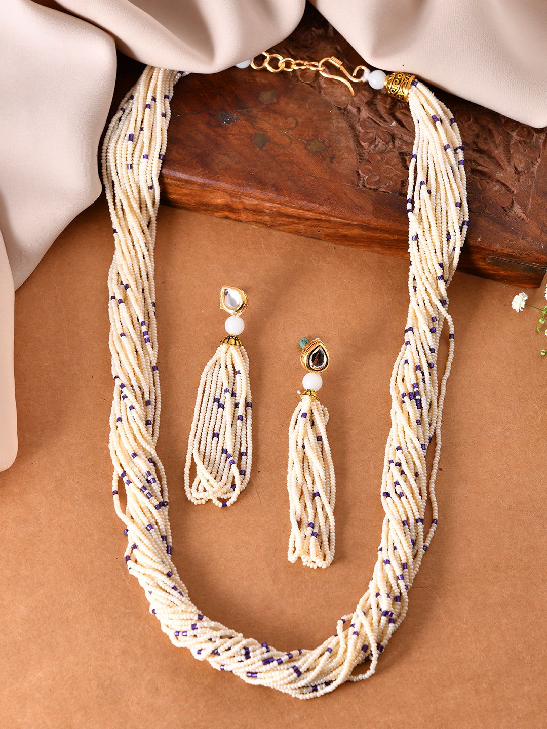 Classic Beaded Necklace Set With Tassel Earrings For Women