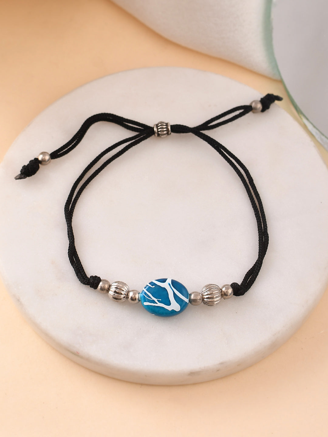 Stylish  Blue Charm Beads Black Thread Anklet
