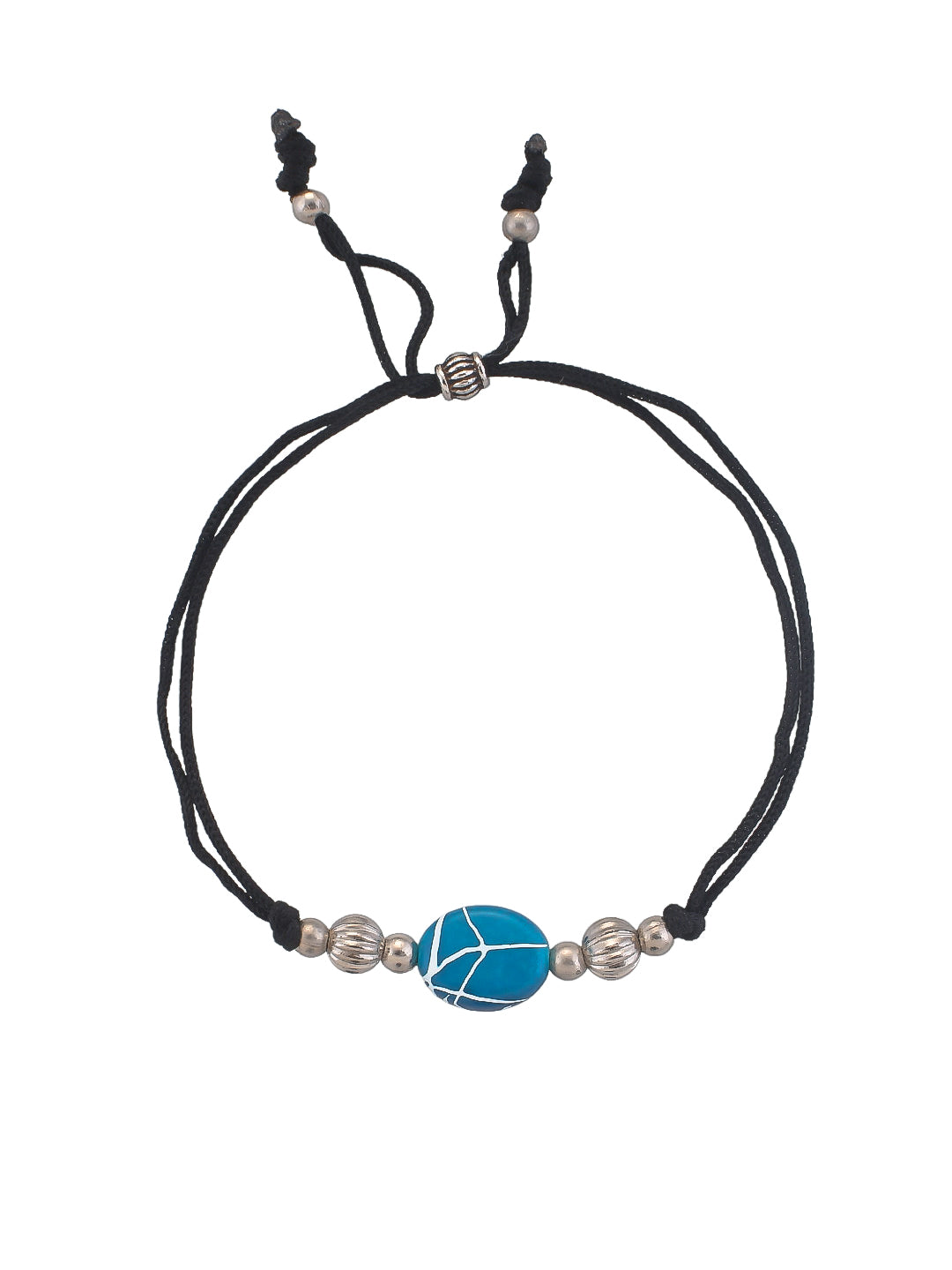 Stylish  Blue Charm Beads Black Thread Anklet