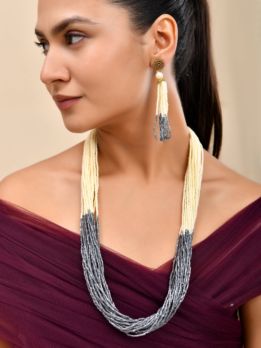 Beaded Necklace Set With Tassel Earrings Ethnic Jewellery Set For Women