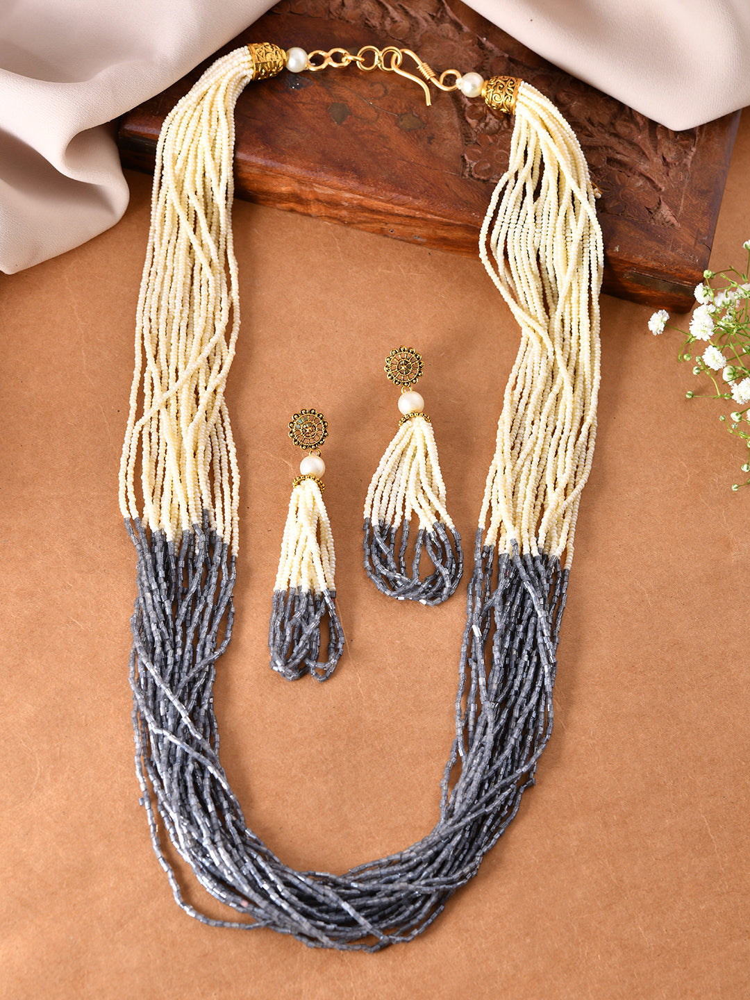 Beaded Necklace Set With Tassel Earrings Ethnic Jewellery Set For Women