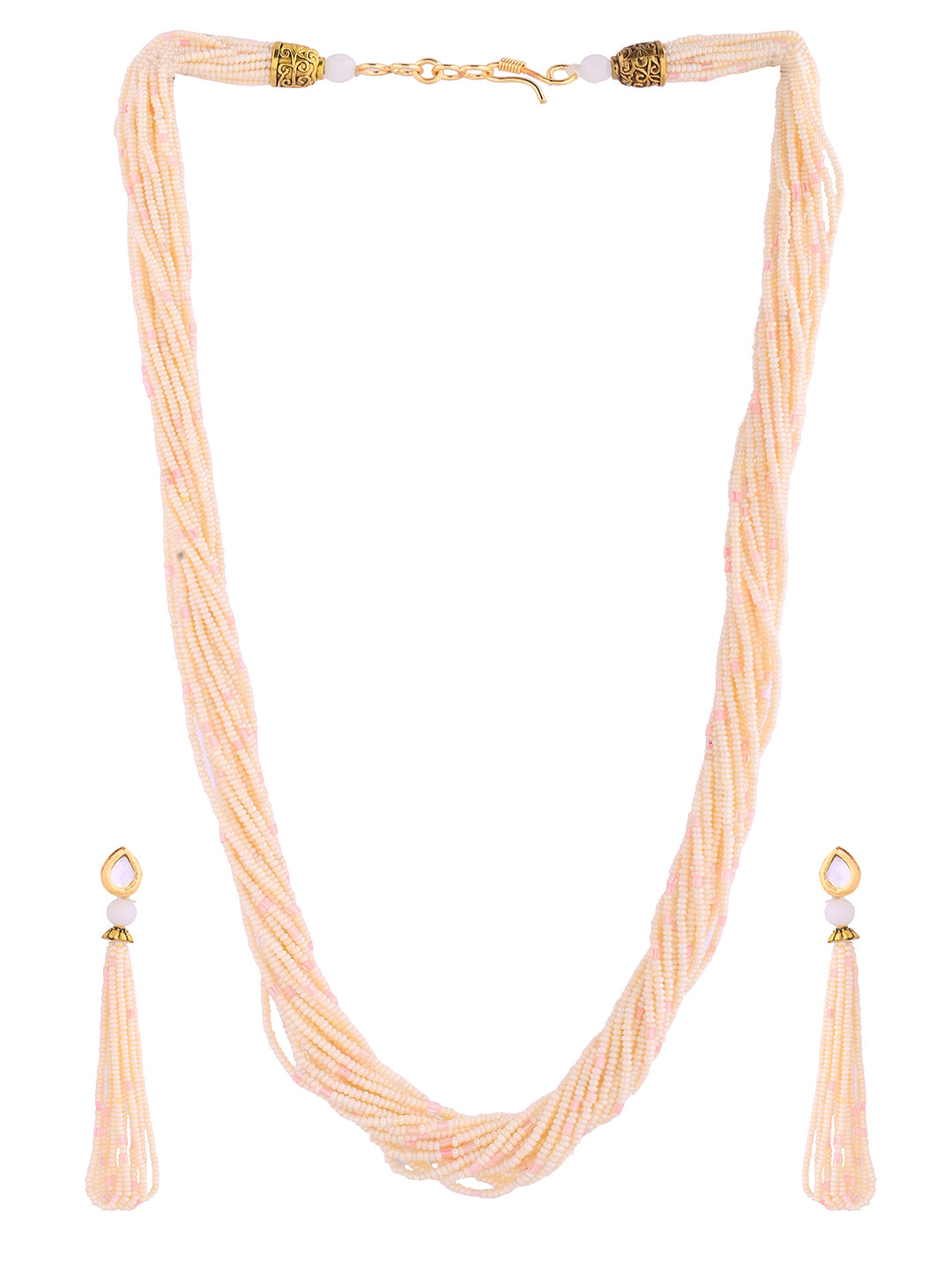 Traditional Beaded Long Jewellery Set With Earrings For Women