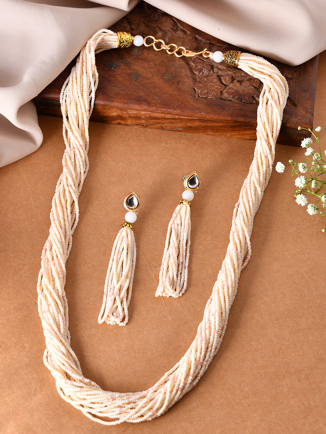 Traditional Beaded Long Jewellery Set With Earrings For Women