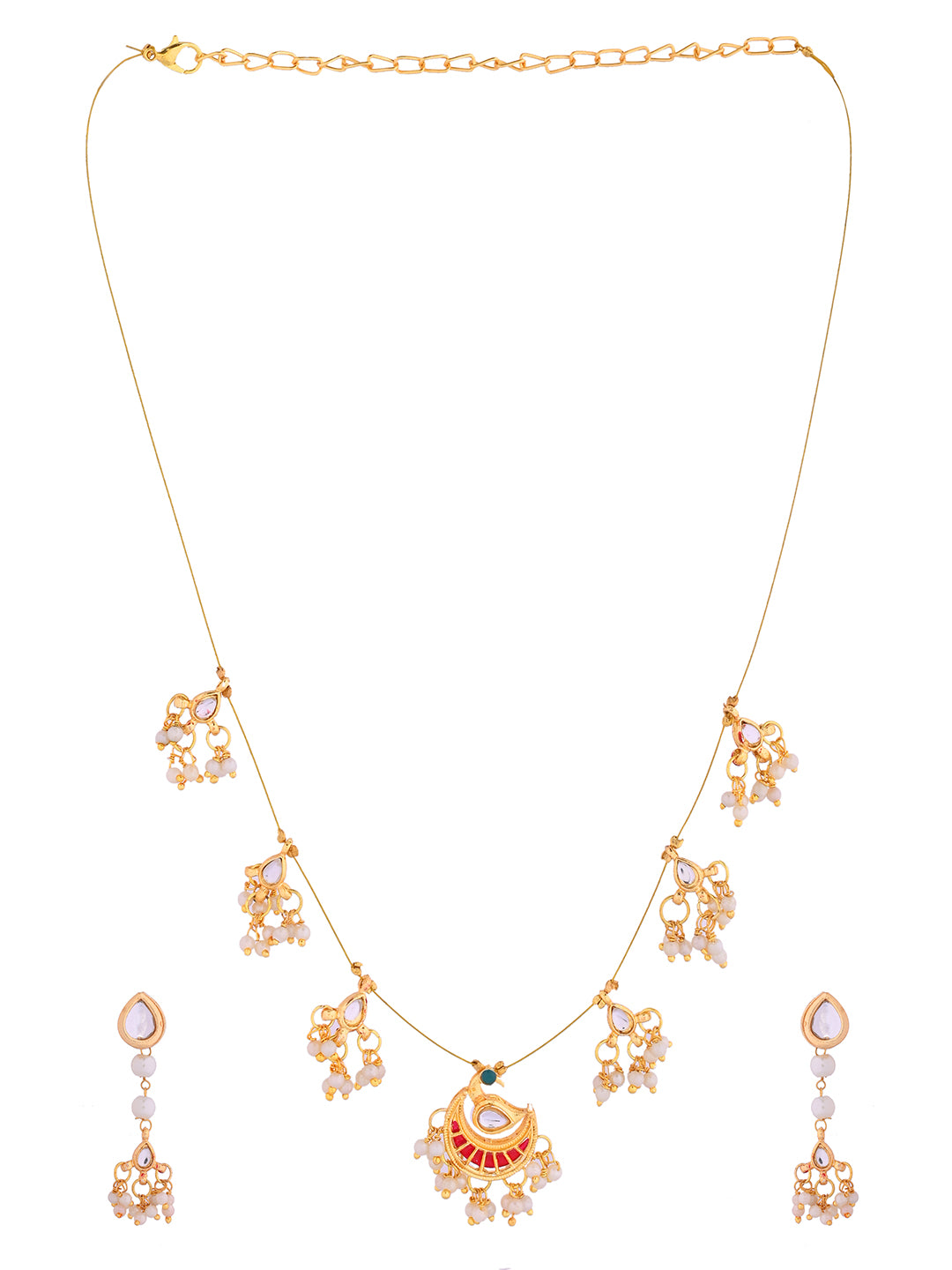 Traditional Kundan Necklace Set With Drops Earring For Women