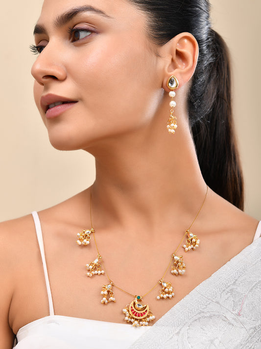 Traditional Kundan Necklace Set With Drops Earring For Women