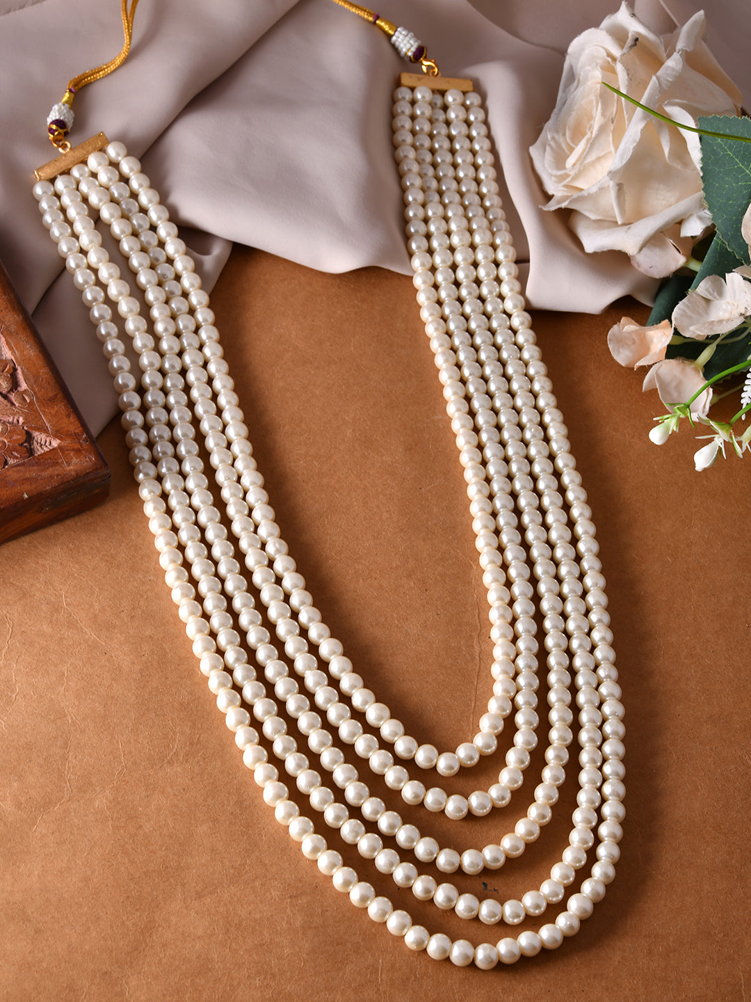 Classic White Pearl Beads Necklace Layered Mala For Women