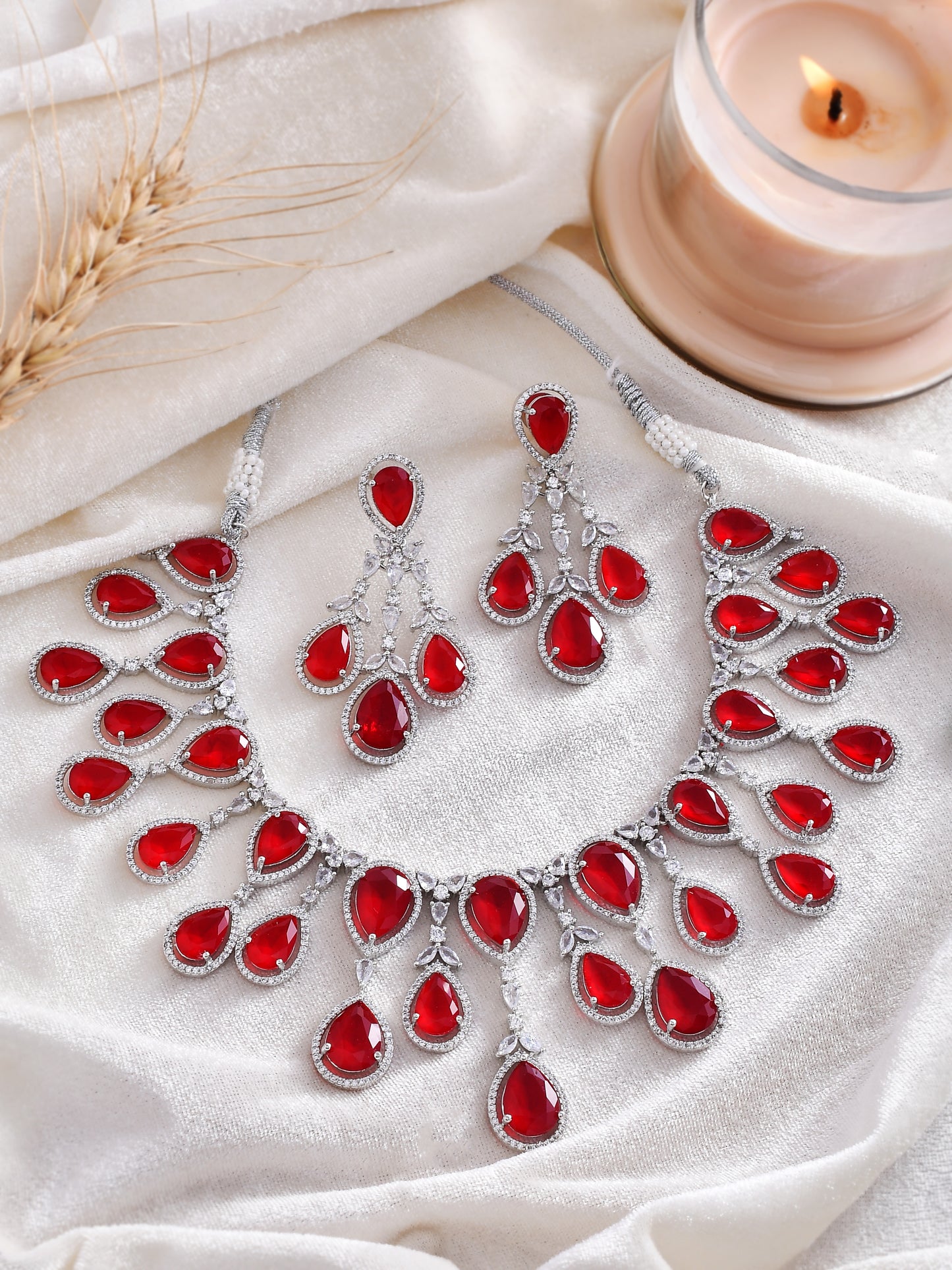 Faux Ruby American Diamond bridal jewellery set
