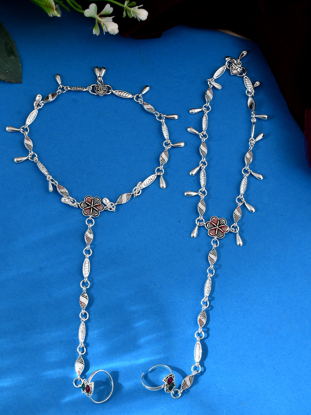 Silver-Plated Toe Ring & Anklet Set for Women & Girls | Adjustable Indian Foot Jewelry