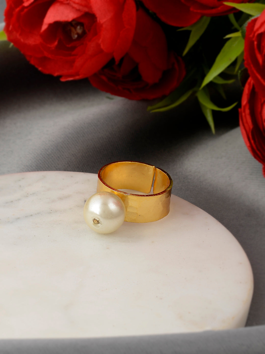 Gold Cuff Ring with a Unique Pearl Accent
