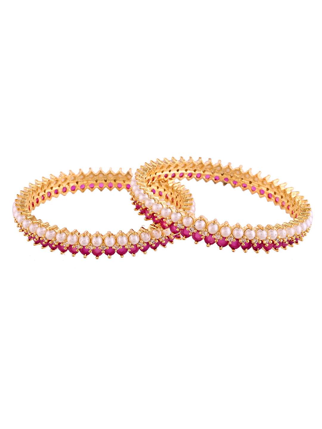 Gold Plated Stone Bangles For Women | Pearl & Ruby Look Bangles | Festive Bridal Jewellery