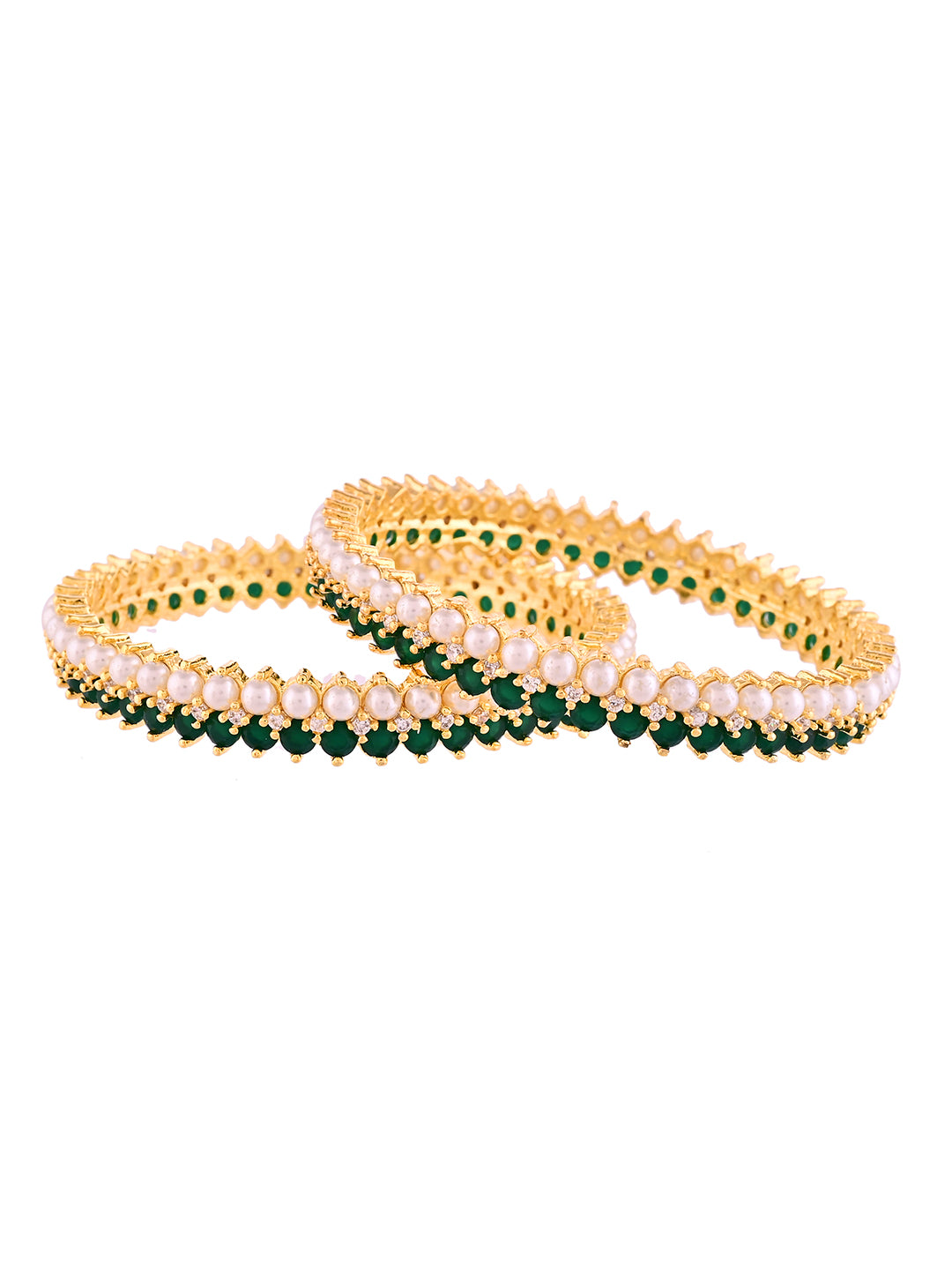Gold Plated Stone Bangles For Women | Traditional Pearl & Emerald Look Bangles | Festive Bridal Jewellery