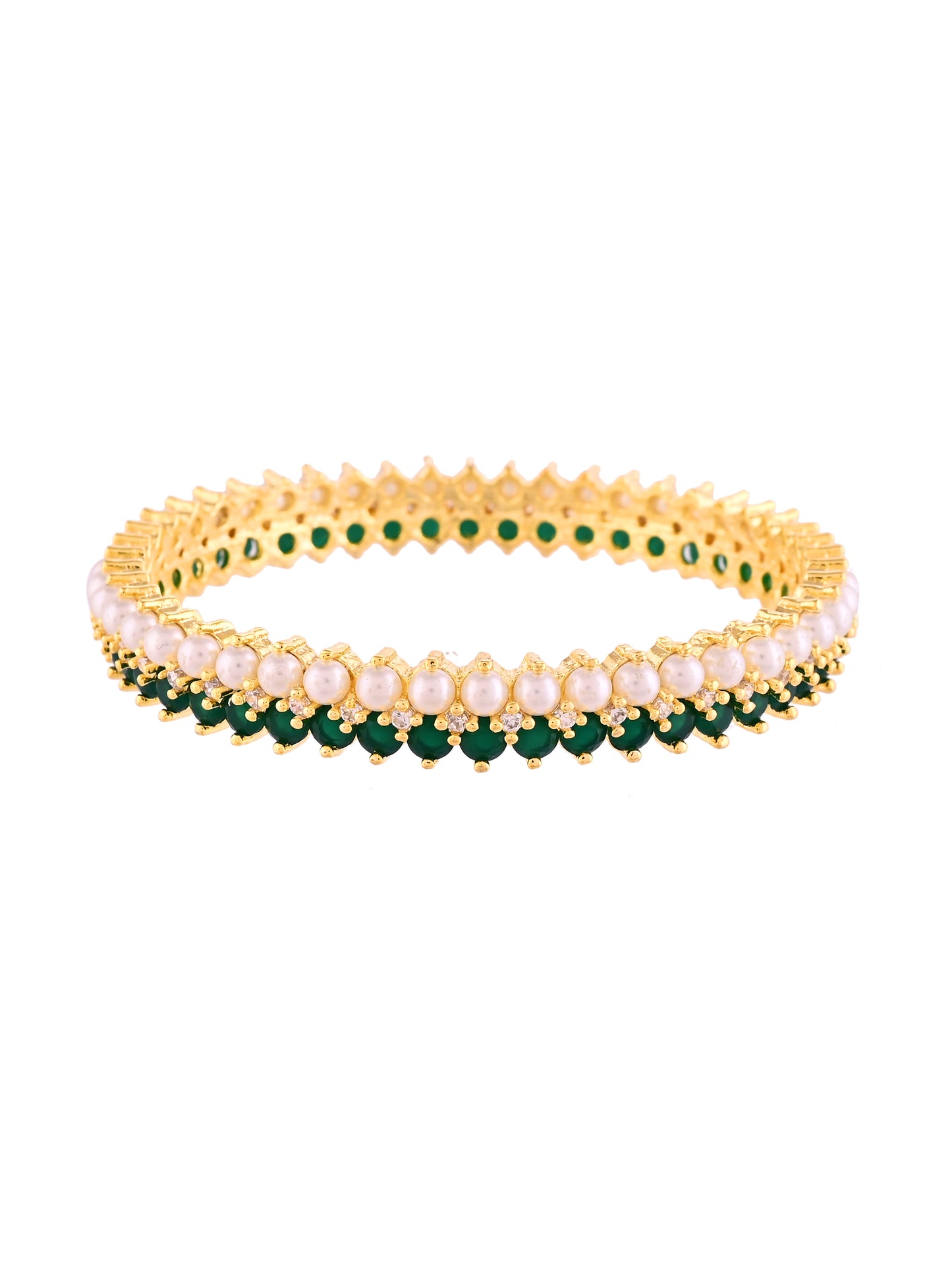 Gold Plated Stone Bangles For Women | Traditional Pearl & Emerald Look Bangles | Festive Bridal Jewellery