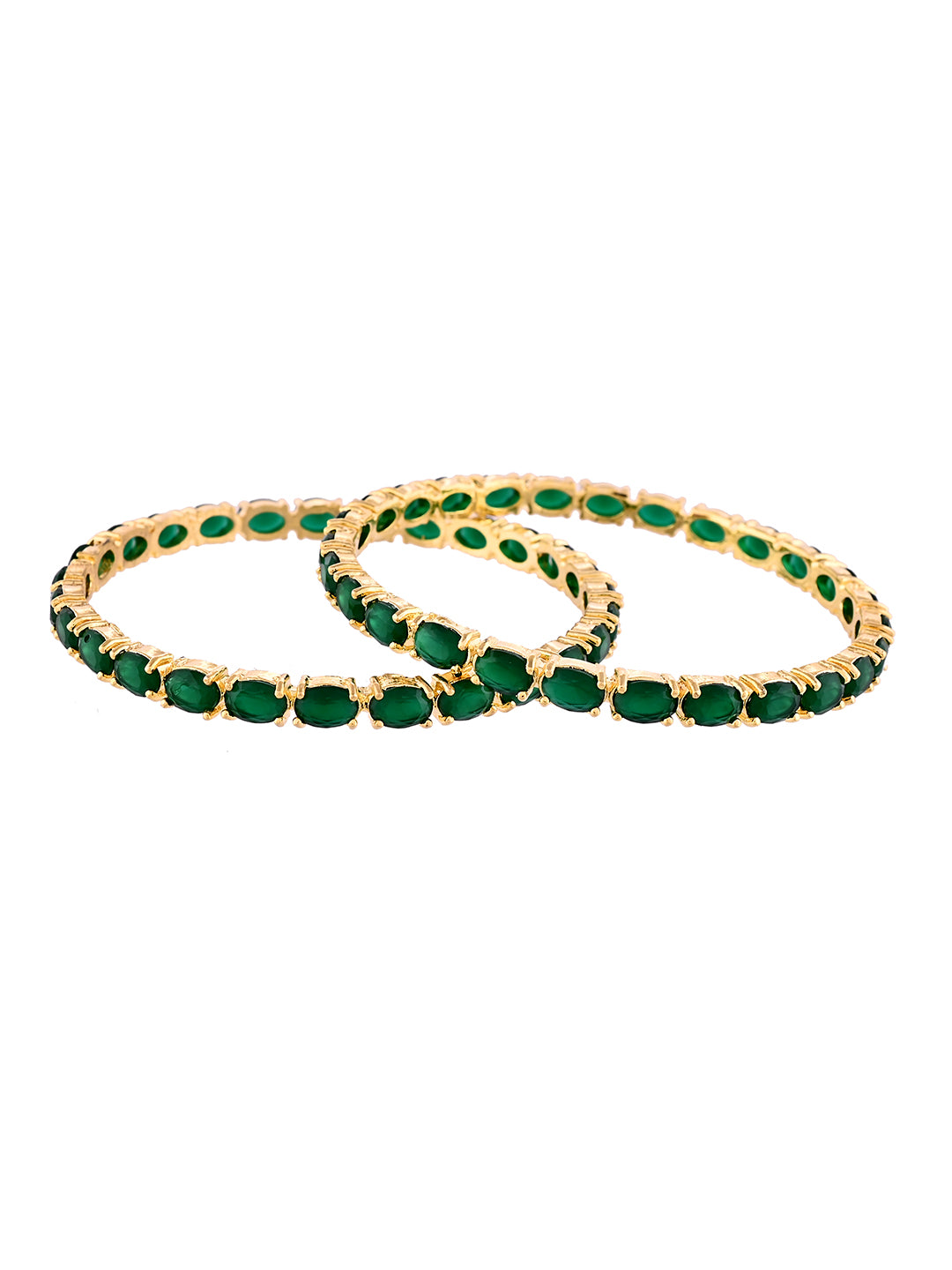 Gold Plated Green Stone Bangles For Women | Traditional Bridal Party Wear Bangles Set