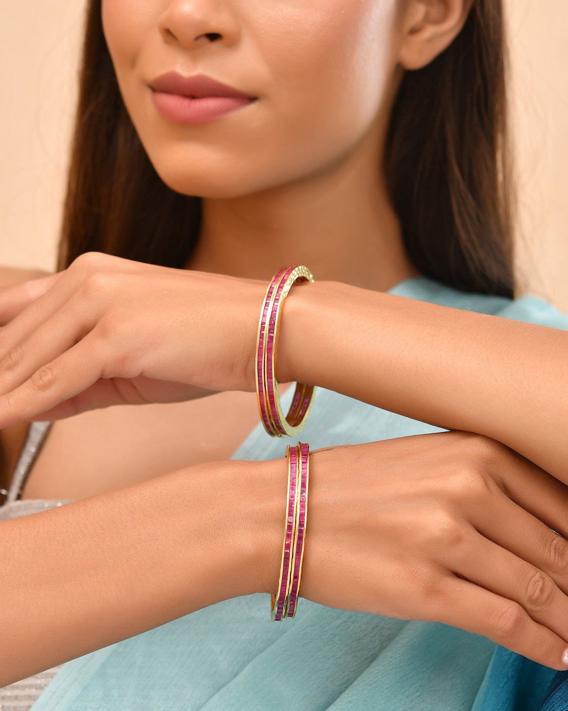 Gold Plated Pink Stone Bangles For Women | Traditional Party Wear Bangles Set | Ethnic Bridal Jewellery