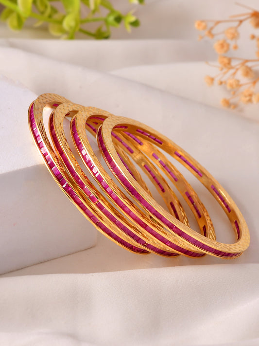 Gold Plated Pink Stone Bangles For Women | Traditional Party Wear Bangles Set | Ethnic Bridal Jewellery