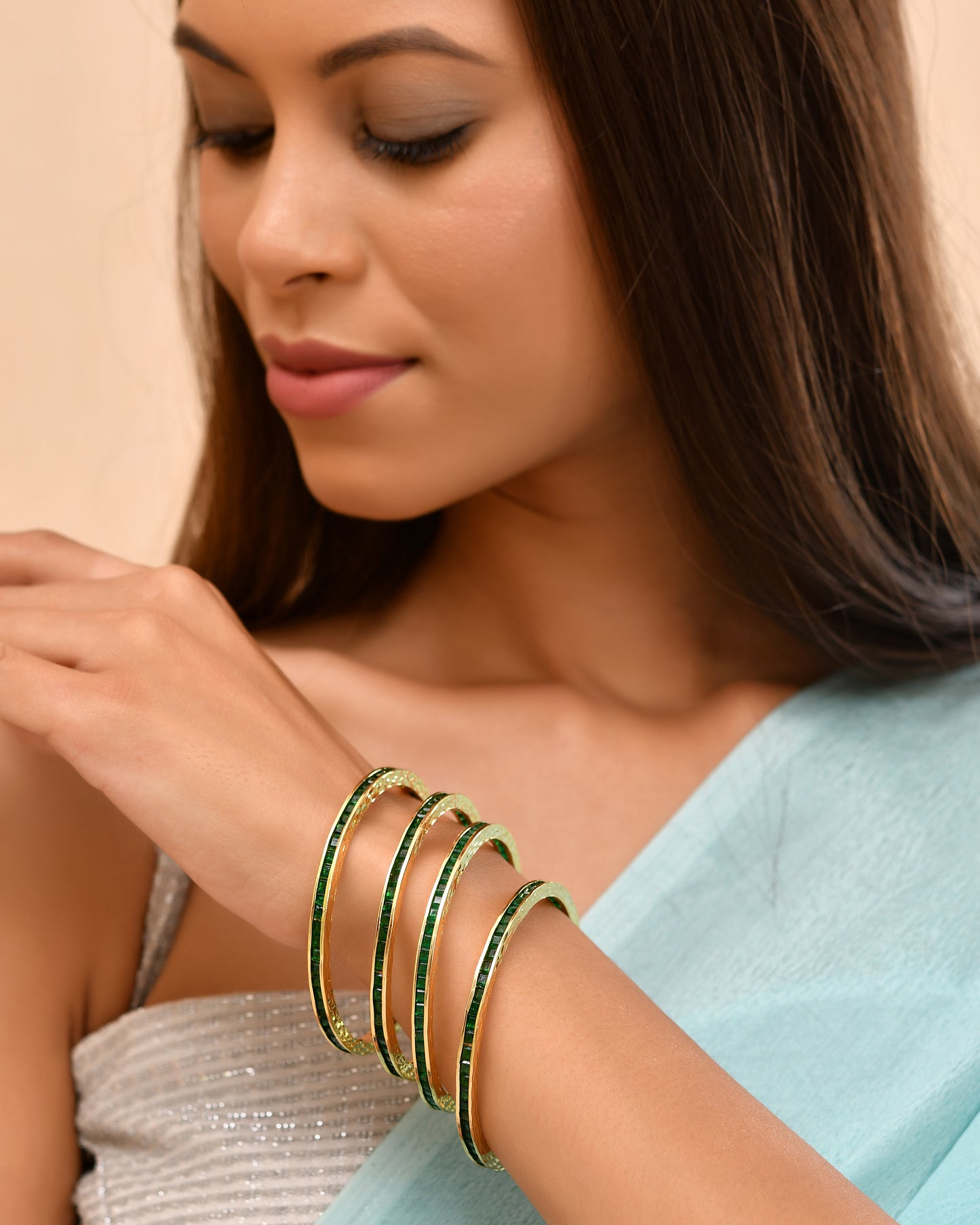 Gold Plated Green Stone Bangles For Women | Traditional Party Wear Bangles Set | Ethnic Bridal Jewellery