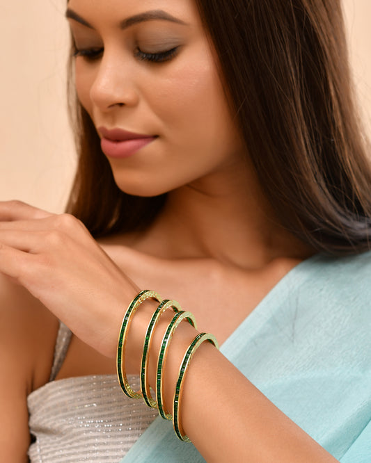 Gold Plated Green Stone Bangles For Women | Traditional Party Wear Bangles Set | Ethnic Bridal Jewellery