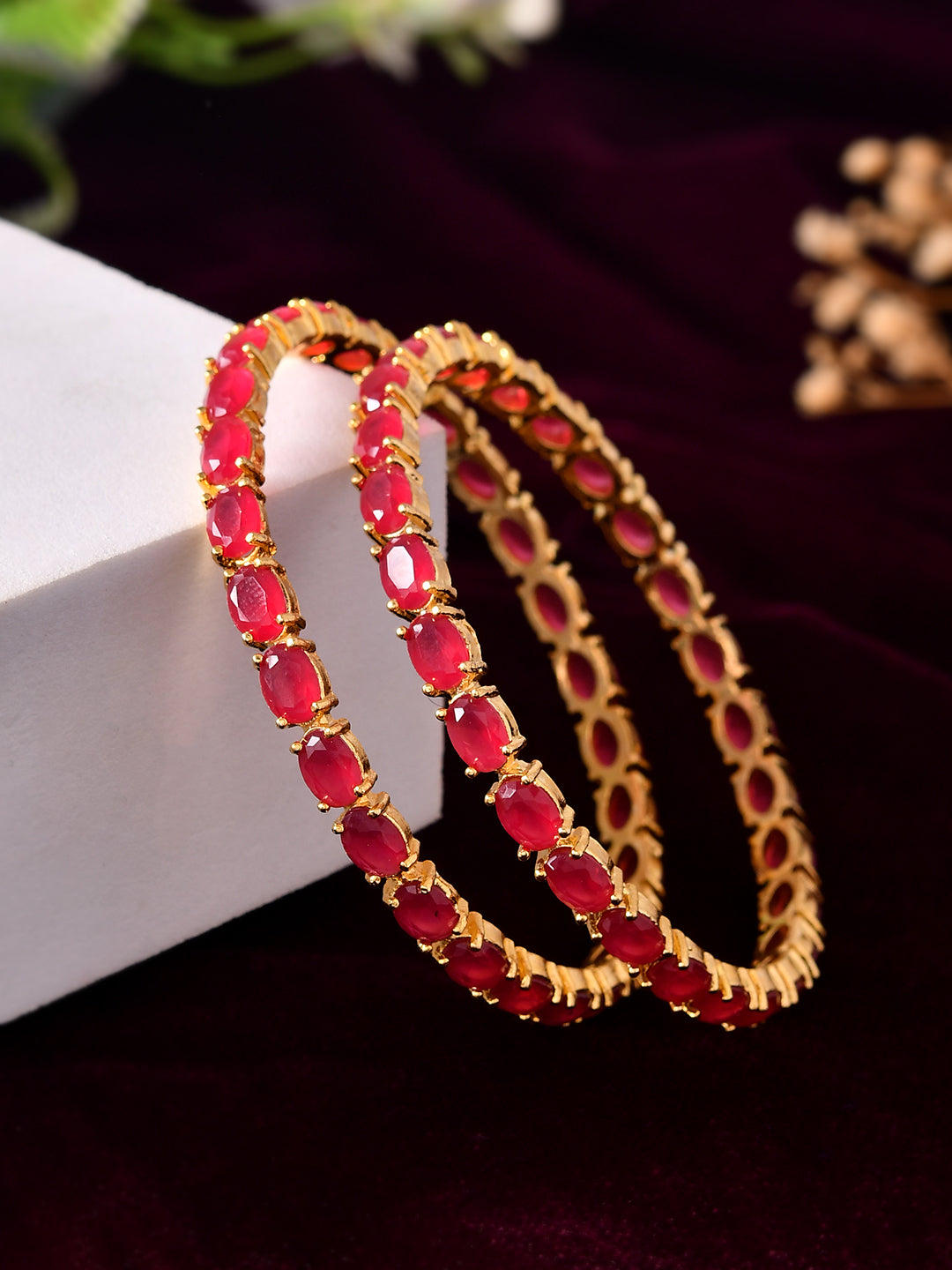 Gold-Plated Ruby Red Stone Bangles For Women |  Party & Wedding Wear Jewellery | Traditional Ethnic Kada Design