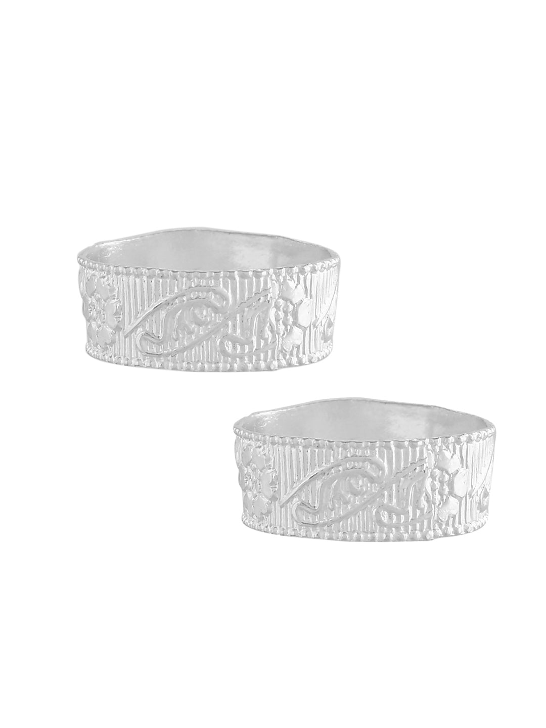 Silver-Plated Floral Toe Ring Pair For Women | Adjustable Indian Foot Jewellery | Bridal & Ethnic Accessories