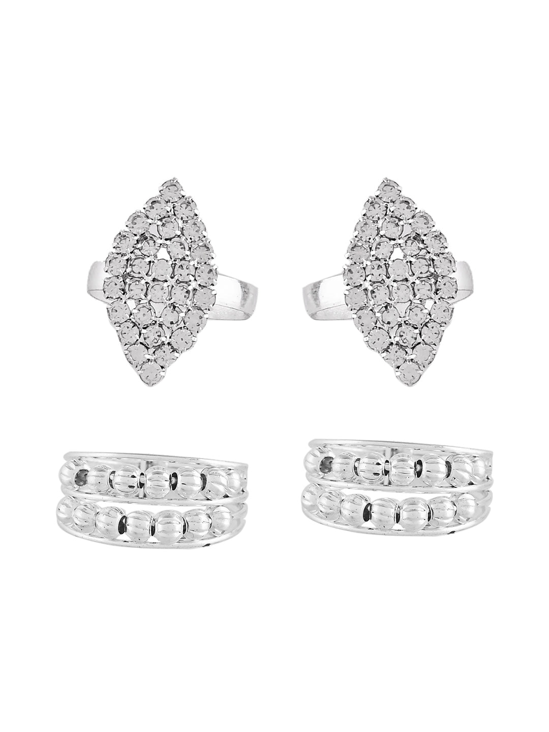 Silver-Plated Adjustable Toe Ring & Bichhiya Set | Indian Foot Jewelry