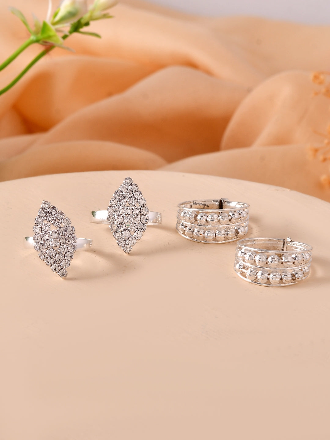 Silver-Plated Adjustable Toe Ring & Bichhiya Set | Indian Foot Jewelry